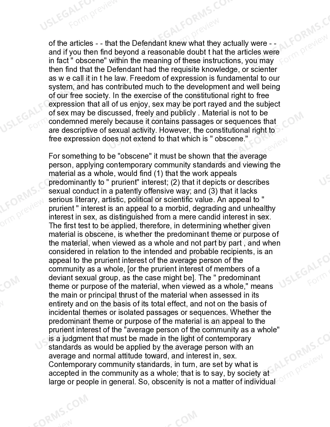 Preview Jury Instruction - Interstate Transportation Of Obscene Material - For Purpose Of Sale Or Distribution
