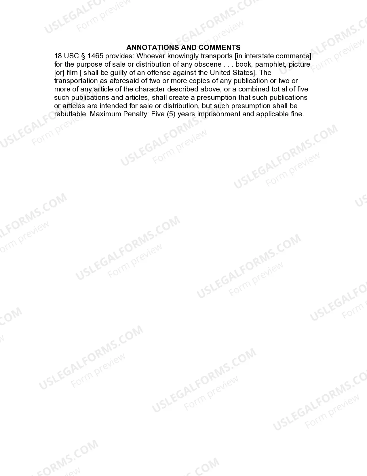 Preview Jury Instruction - Interstate Transportation Of Obscene Material - For Purpose Of Sale Or Distribution