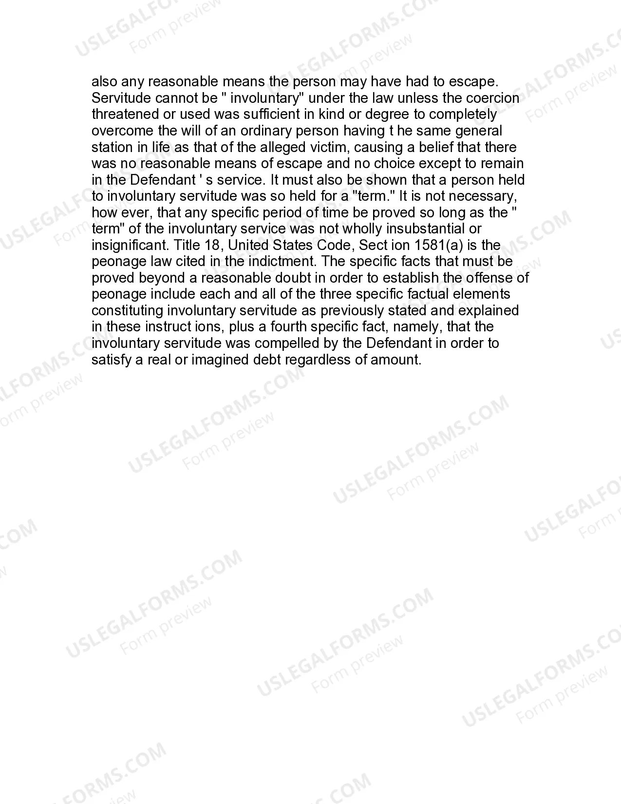 Preview Jury Instruction - Involuntary Servitude And Peonage