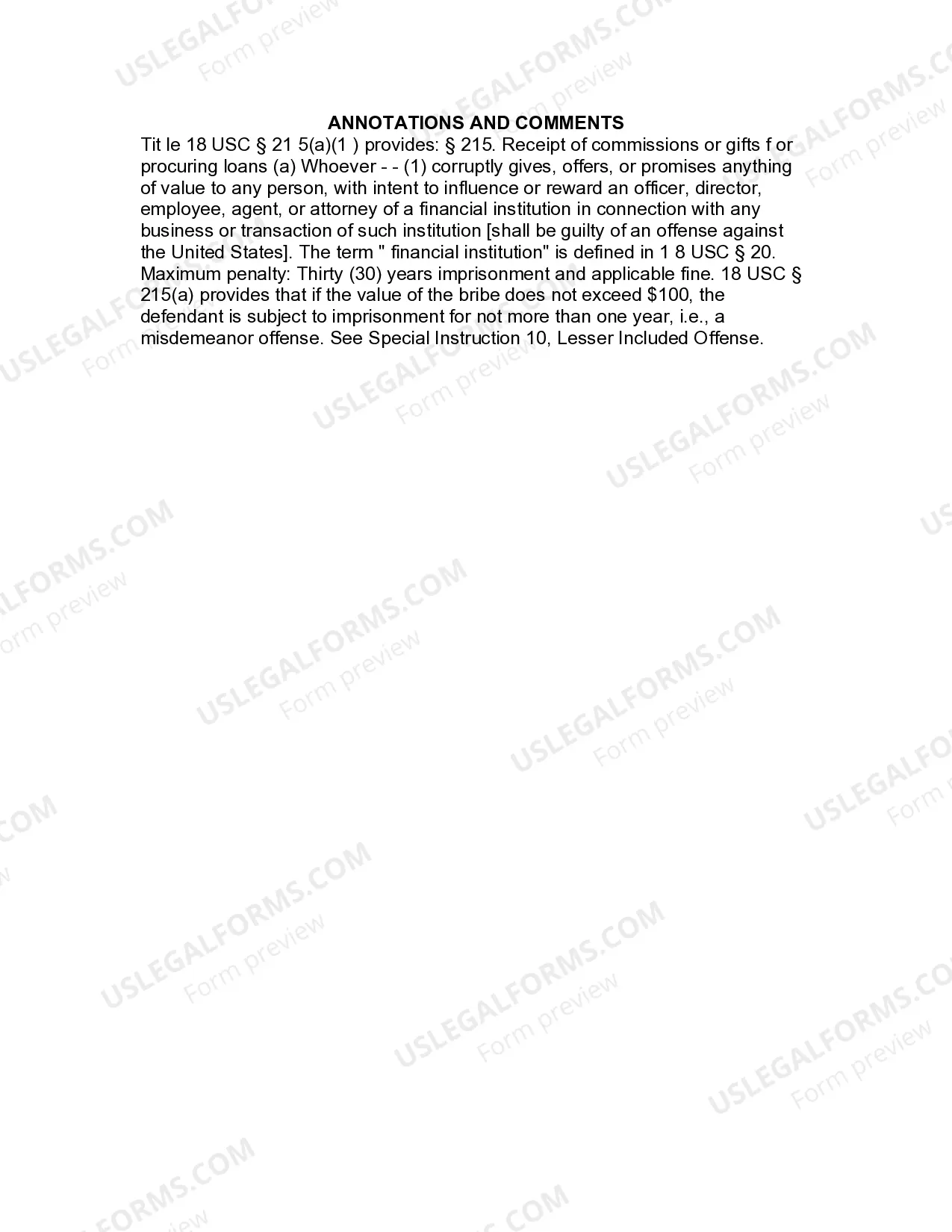 Preview Jury Instruction - Bribery Or Reward Of Bank Officer