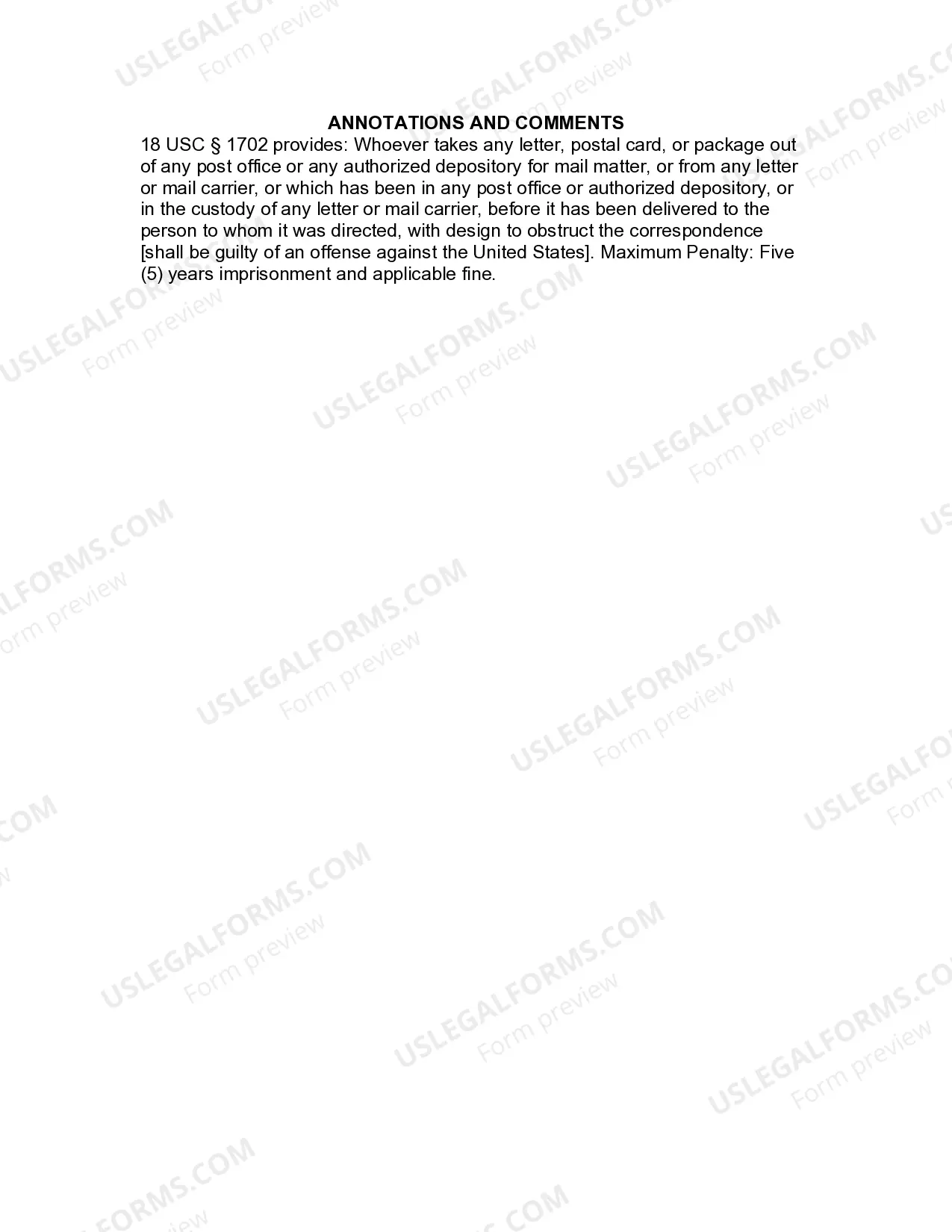Preview Jury Instruction - Obstruction Of Correspondence - Taking Of Mail