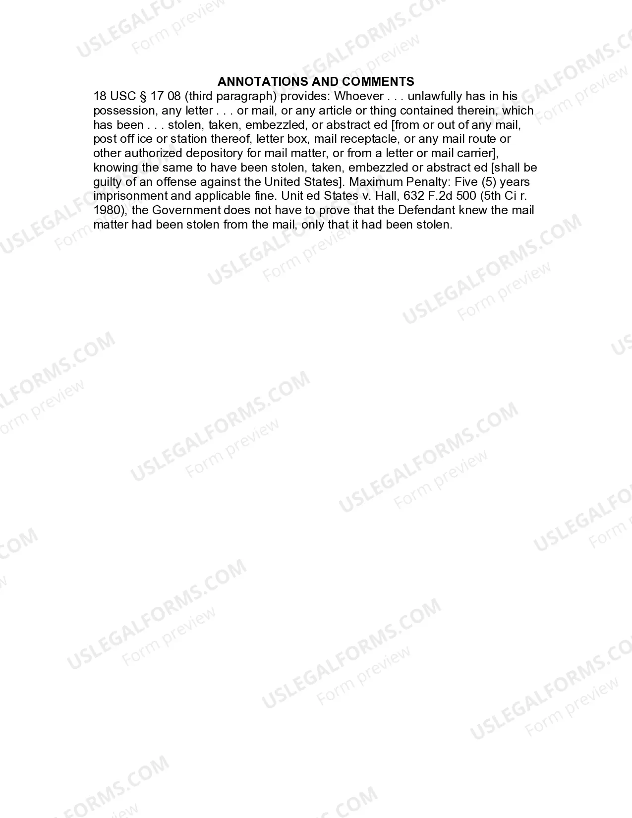 Preview Jury Instruction - Theft Or Receipt Of Stolen Mail Matter
