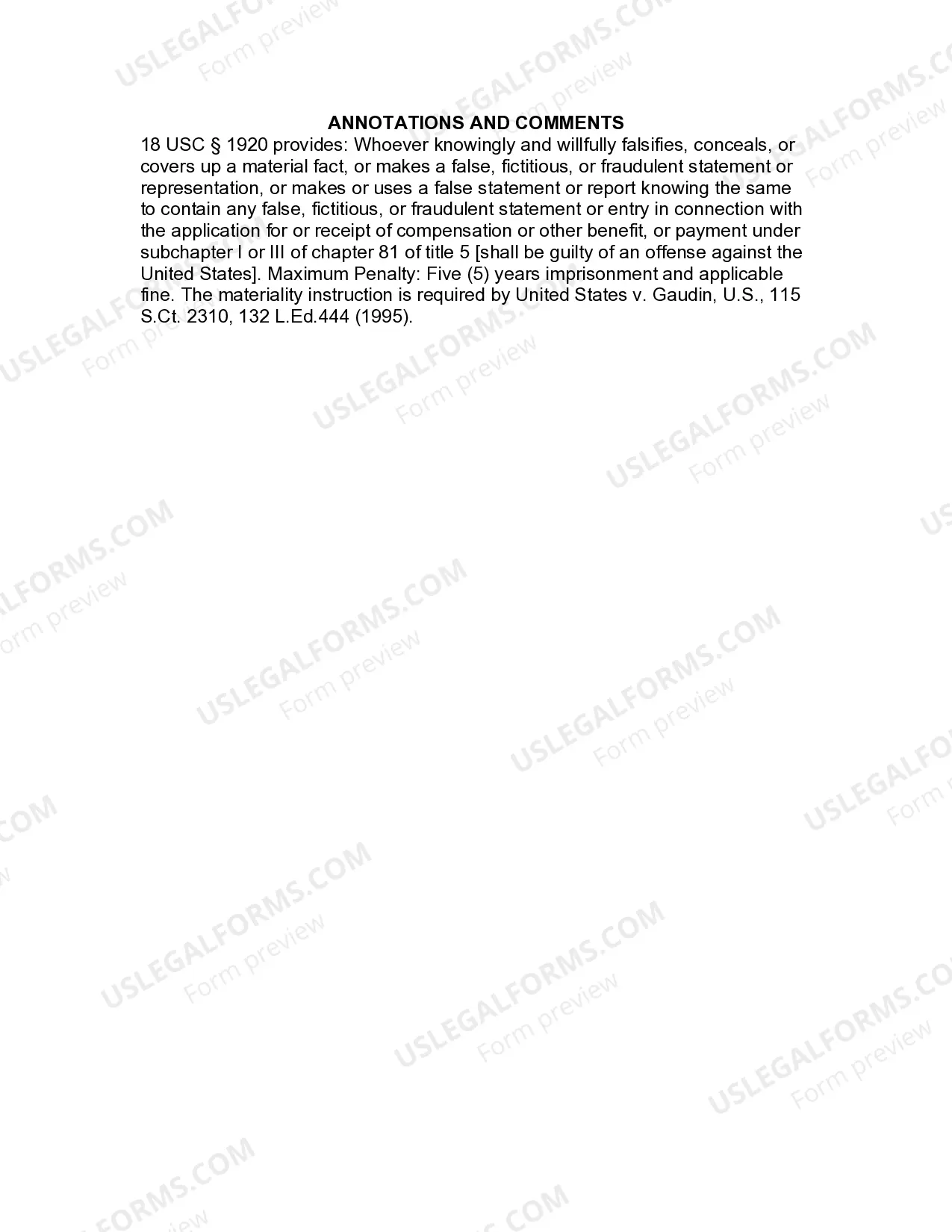 Preview Jury Instruction - False Statement Regarding Federal Workers' Compensation Benefits