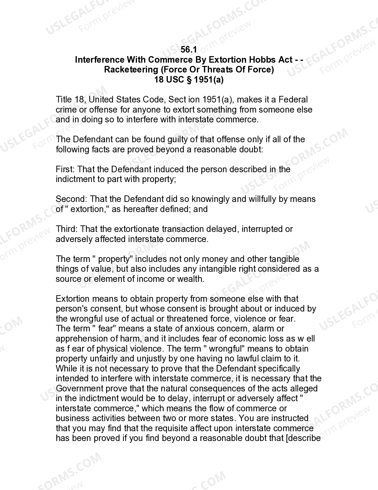 Pima Arizona Jury Instruction Interference With Commerce By Extortion