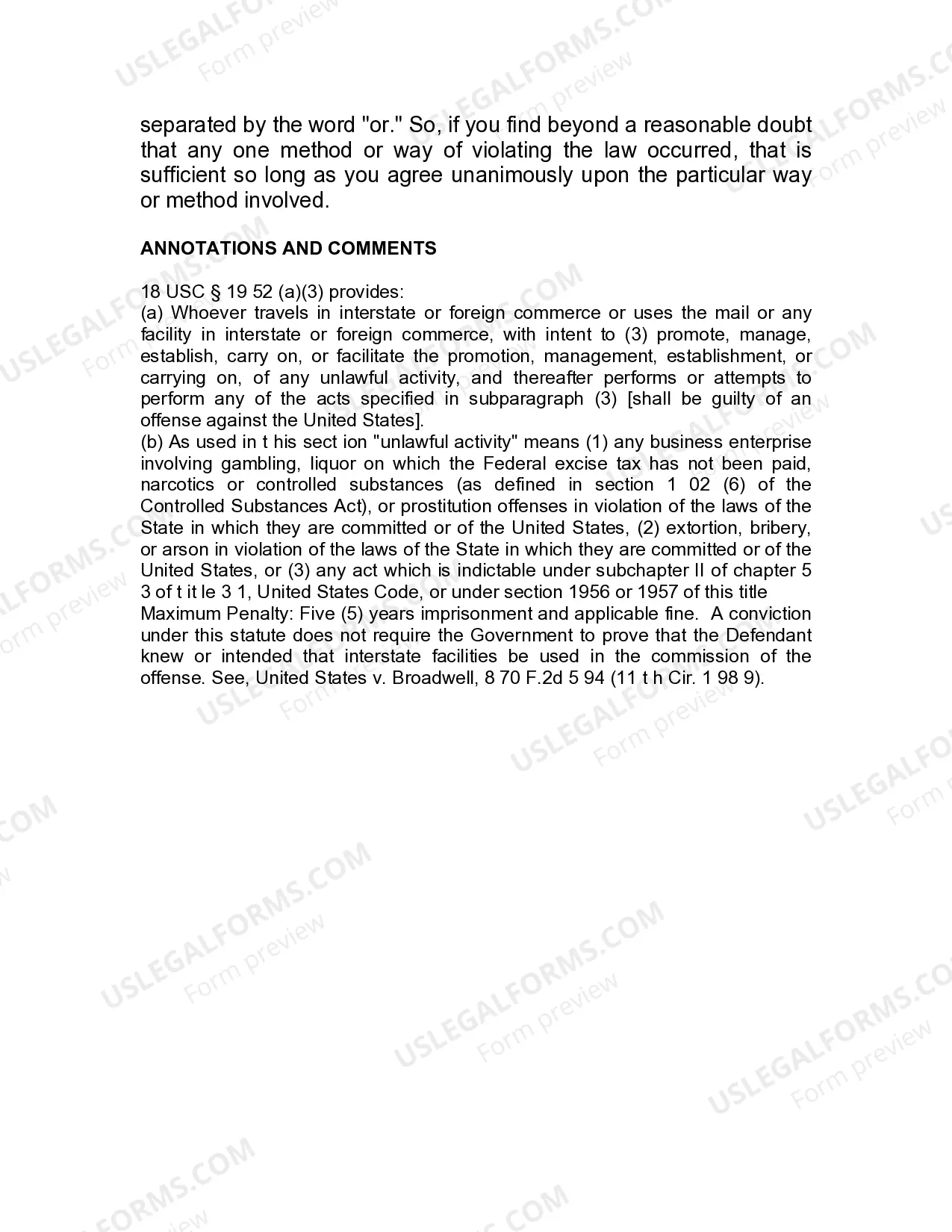 Preview Jury Instruction - Interstate Travel In Aid Of Racketeering