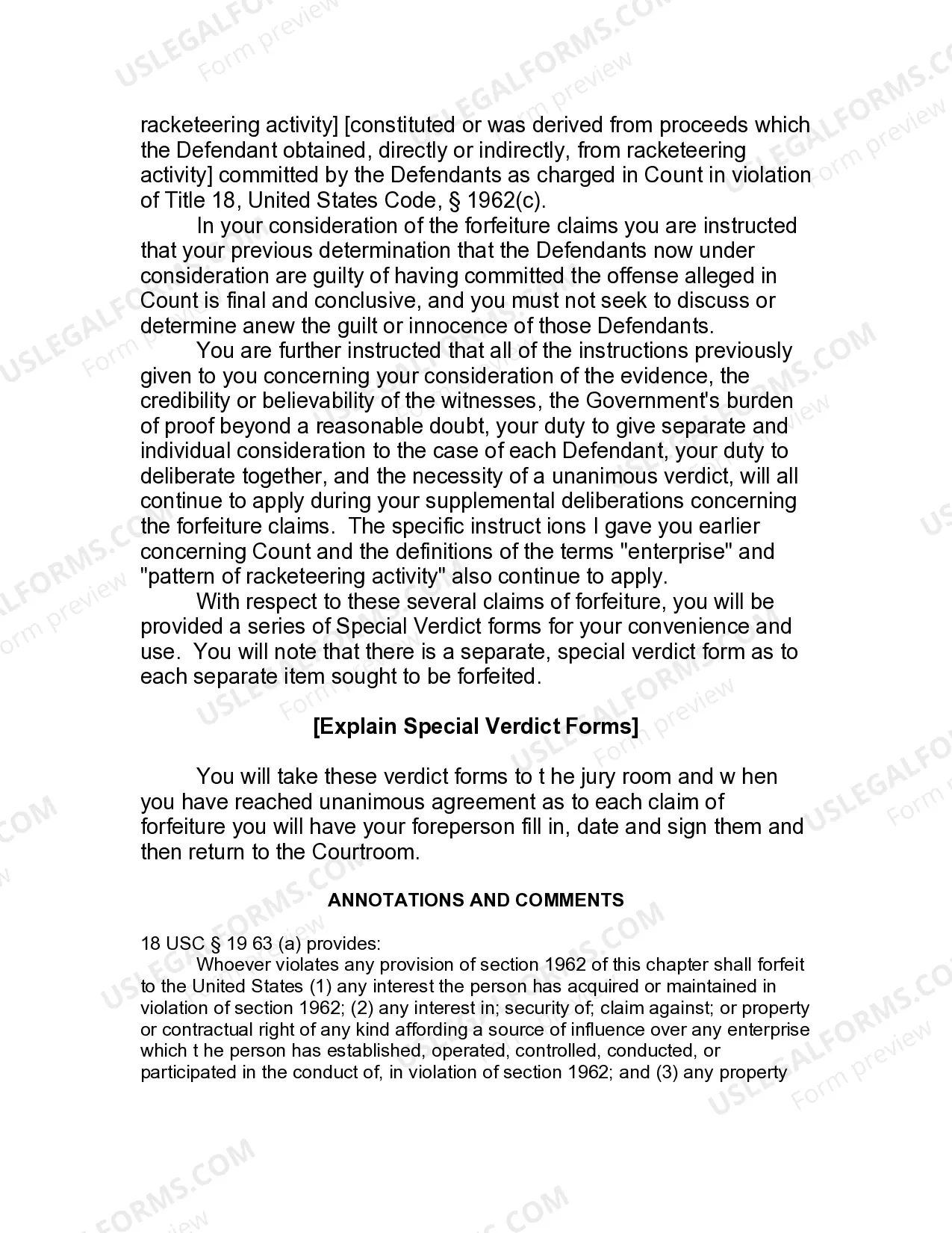 Preview Jury Instruction - RICO - Supplemental Instruction On Forfeiture Issues After Guilty Verdict