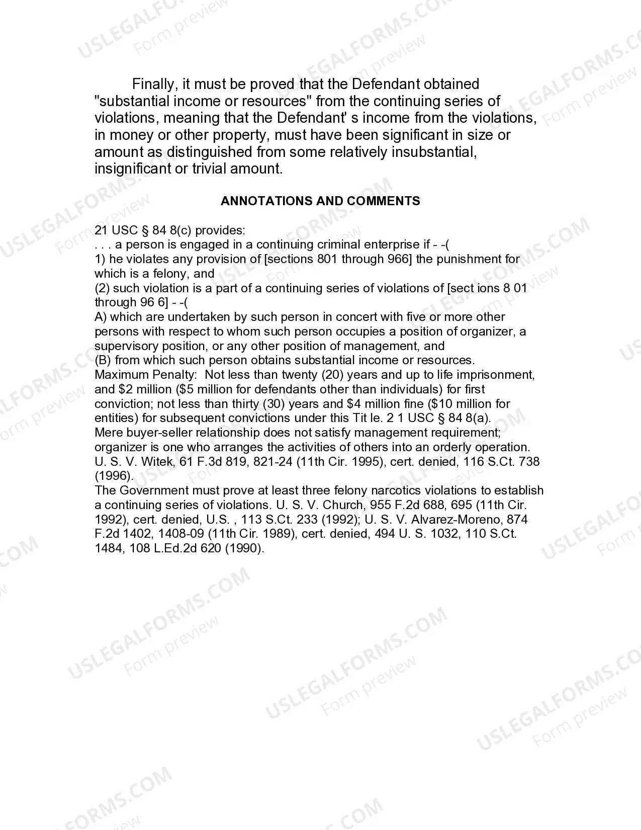 Preview Jury Instruction - Controlled Substances - Continuing Criminal Enterprise