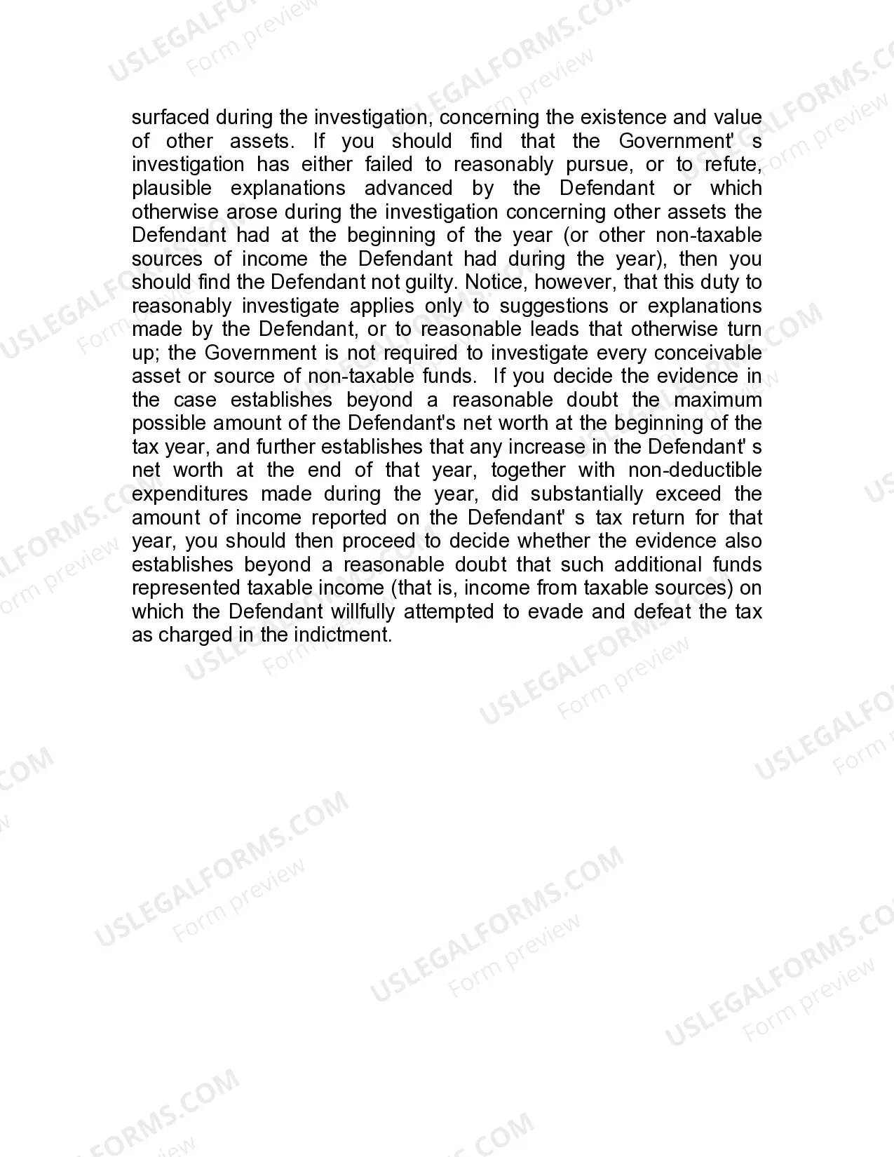 Preview Jury Instruction - Net Worth Method