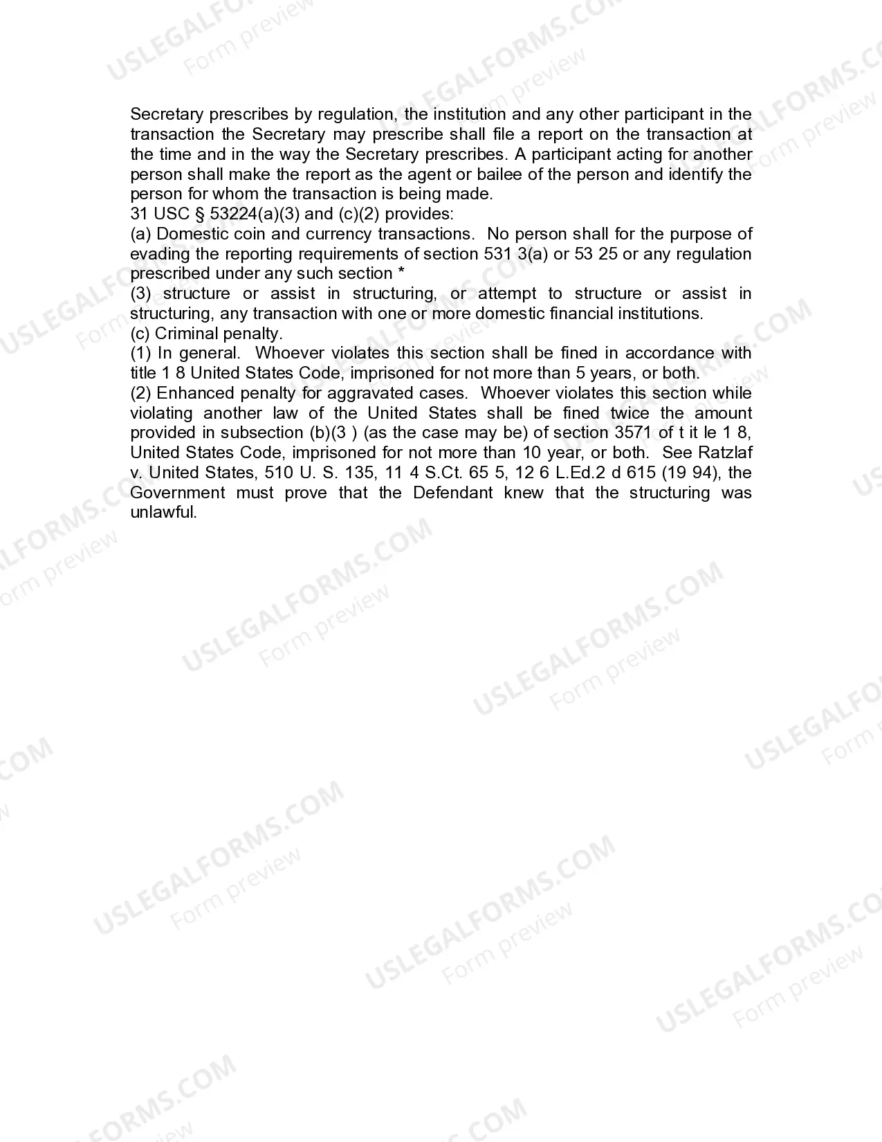 Preview Jury Instruction - Evading Currency Transaction Reporting Requirement While Violating Another Law By Structuring Transaction