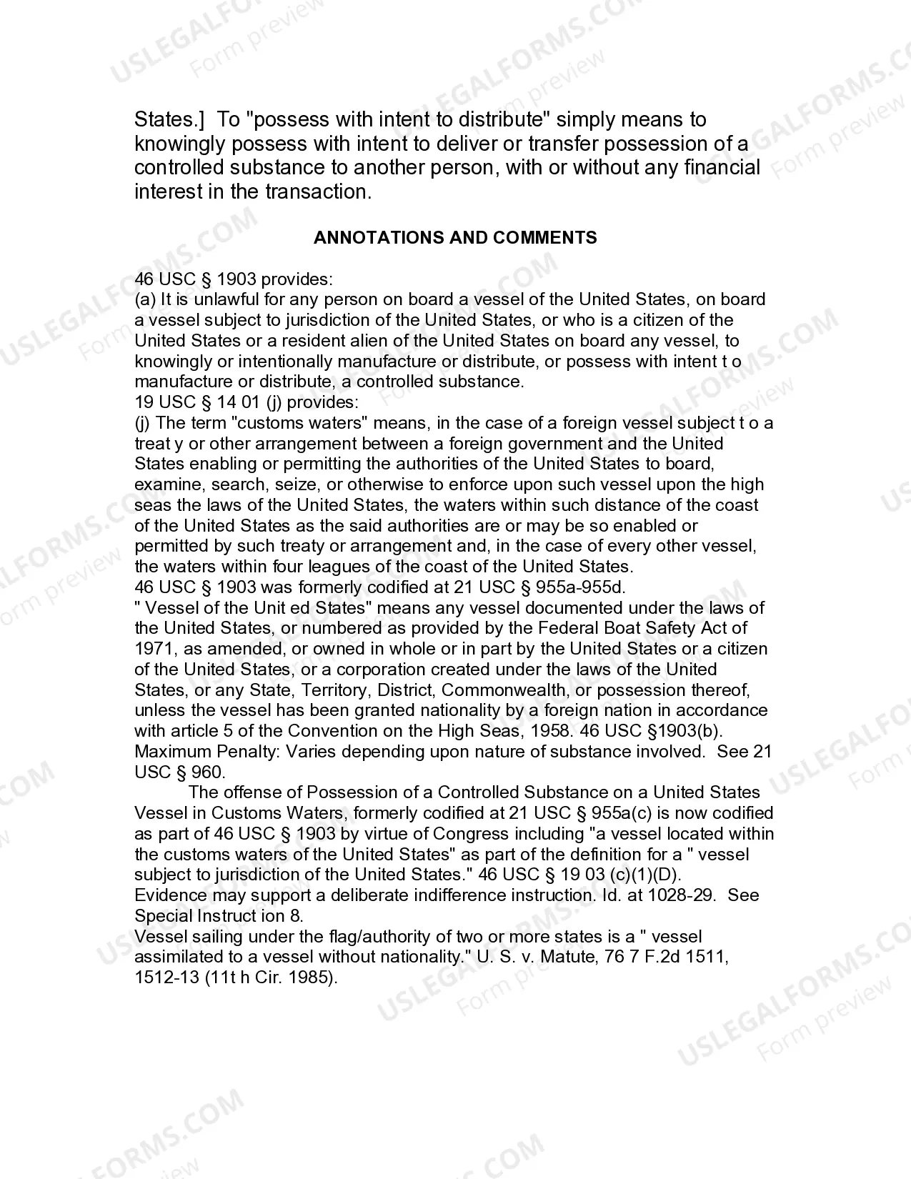 Preview Jury Instruction - Controlled Substances - Possession On United States Vessel