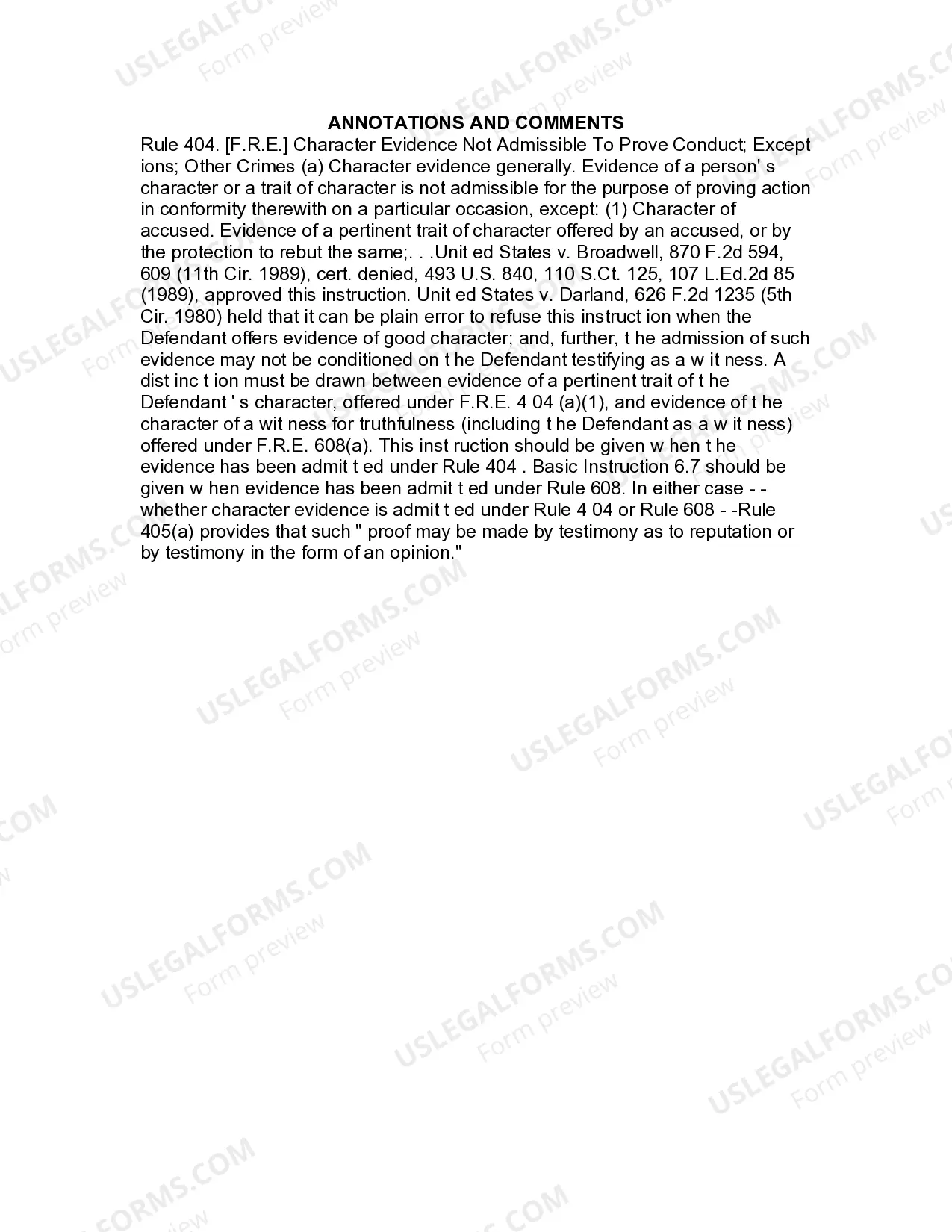 Preview Jury Instruction - Character Evidence