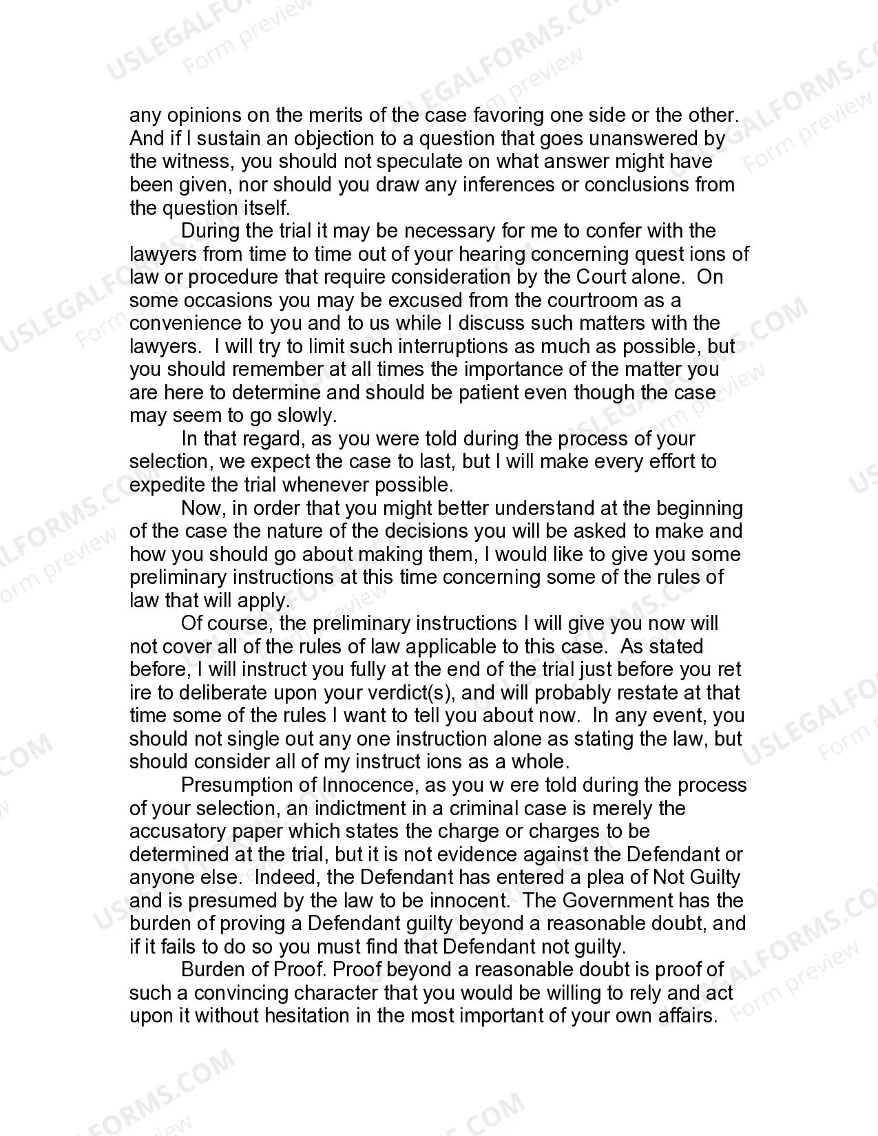 Preview Jury Instruction - Preliminary Instructions Before Opening Statements - Long Form