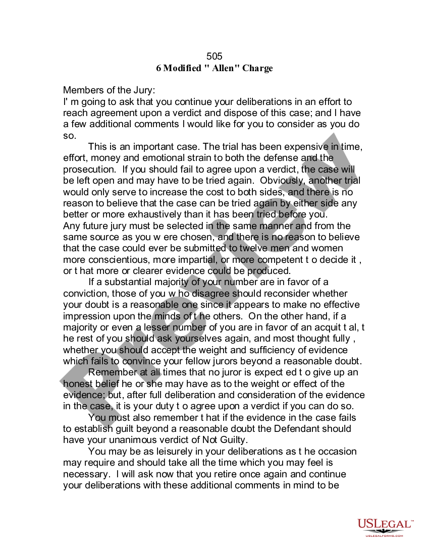 Jury Instruction - Modified Allen Charge - Allen Charge Example | US ...
