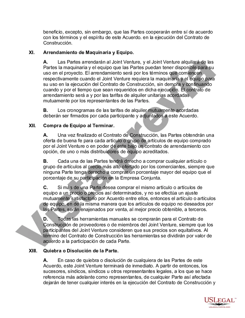 Preview Acuerdo de empresa conjunta para la construcción de (Nombre del proyecto)