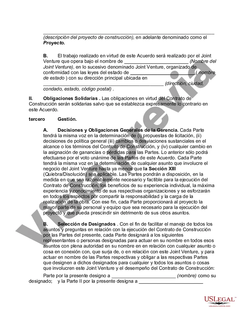 Preview Acuerdo de empresa conjunta para la construcción de (Nombre del proyecto)