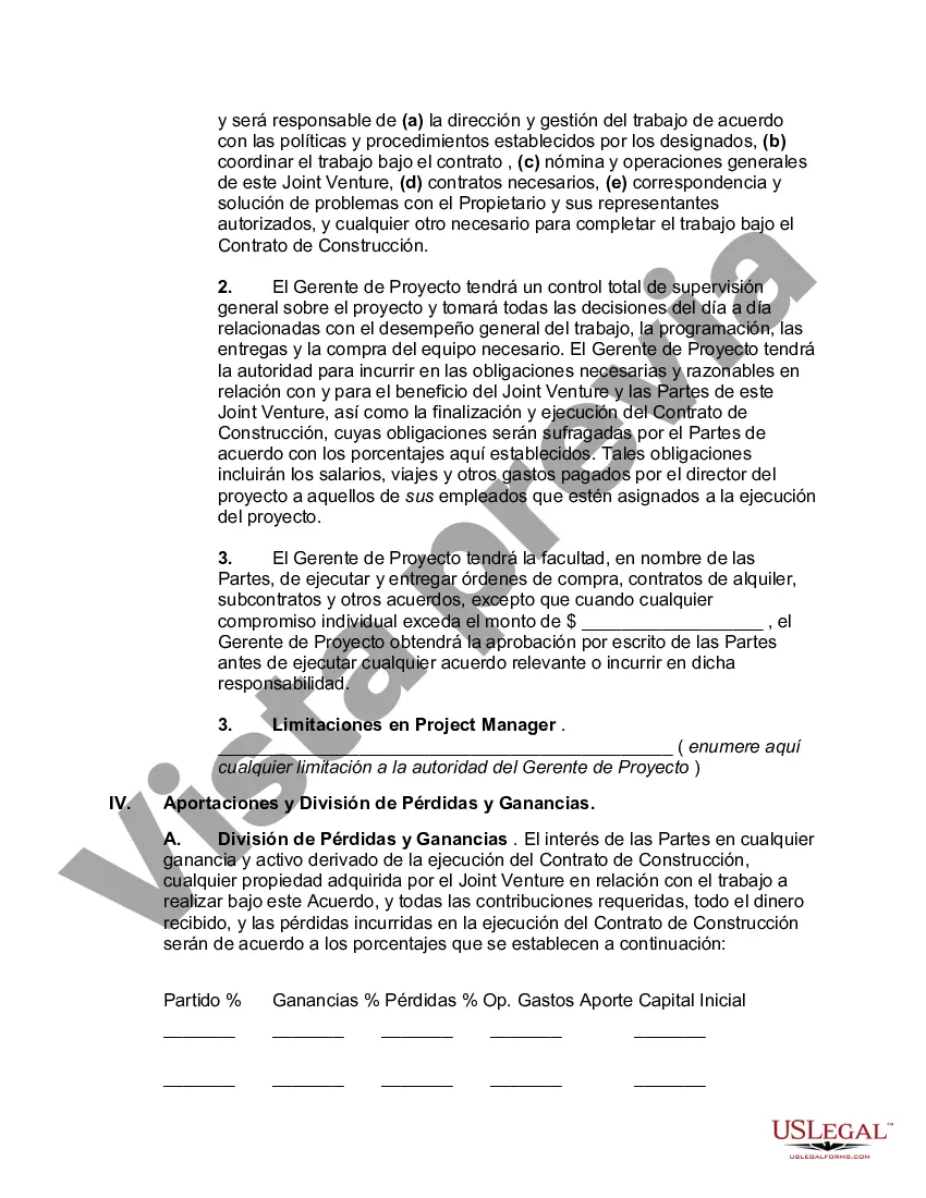 Preview Acuerdo de empresa conjunta para la construcción de (Nombre del proyecto)