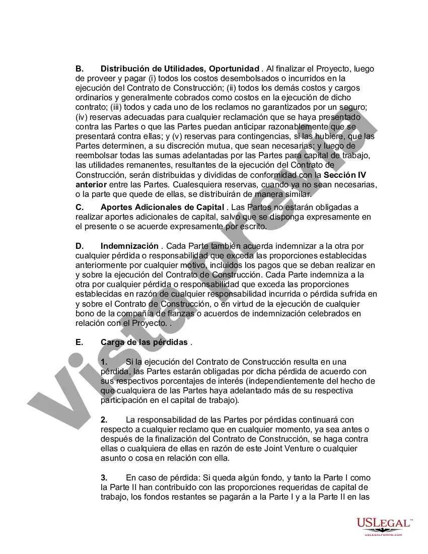 Preview Acuerdo de empresa conjunta para la construcción de (Nombre del proyecto)