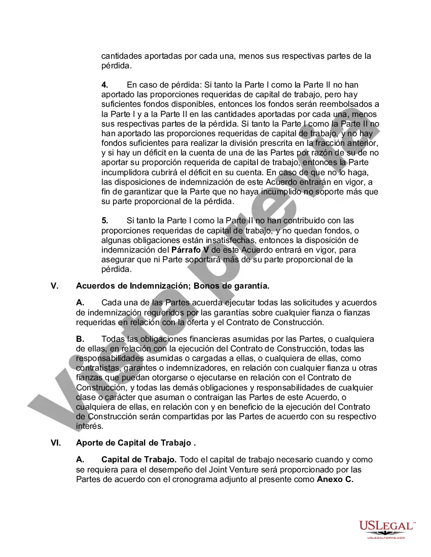 Preview Acuerdo de empresa conjunta para la construcción de (Nombre del proyecto)