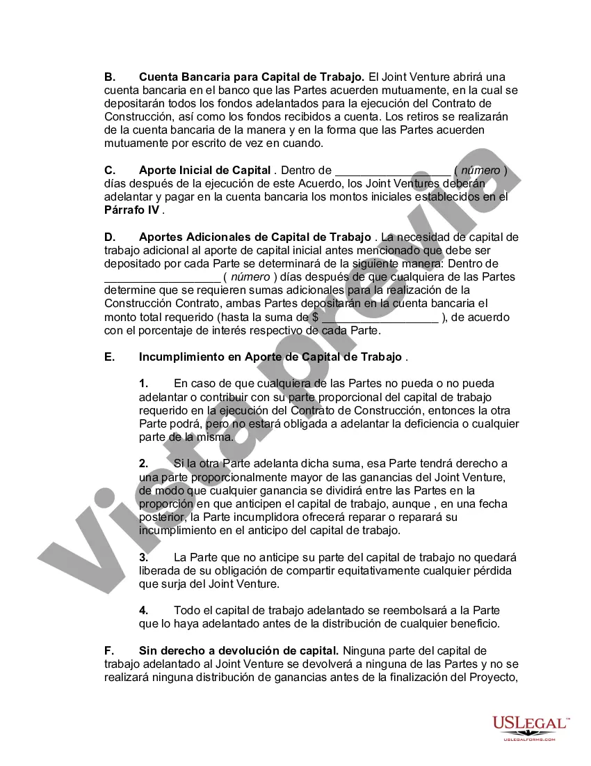 Preview Acuerdo de empresa conjunta para la construcción de (Nombre del proyecto)