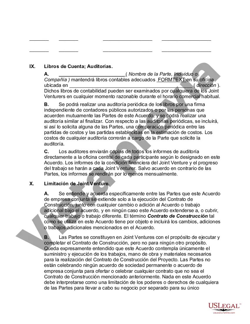 Preview Acuerdo de empresa conjunta para la construcción de (Nombre del proyecto)