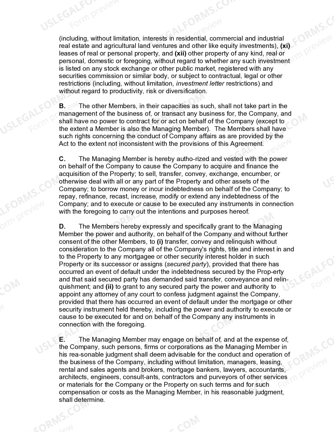 Preview XYZ Real Estate Investments, LLCOperating Agreement