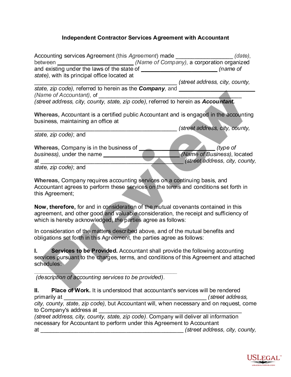 page 0 Independent Contractor Agreement for Accountant and Bookkeeper preview
