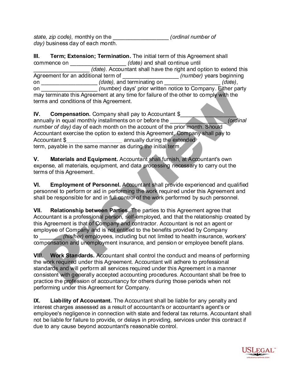 page 1 Independent Contractor Services Agreement with Accountant preview