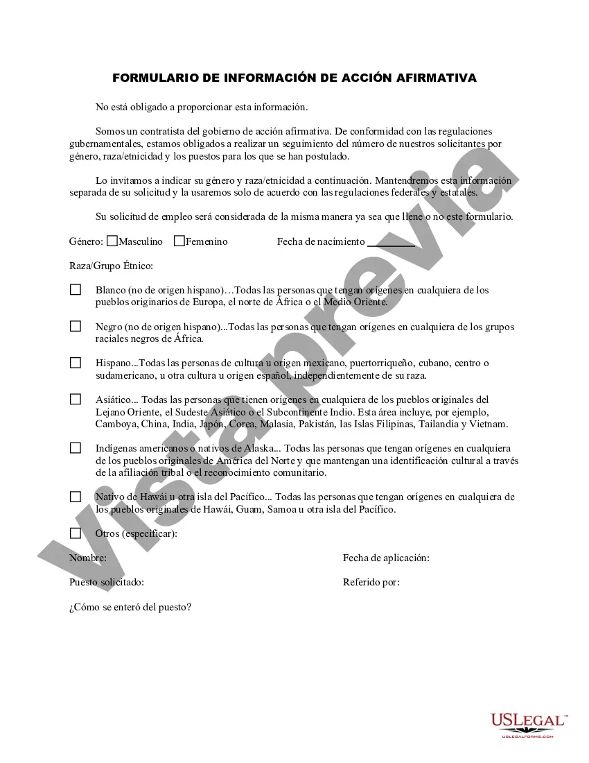 Preview Formulario de información de acción afirmativa