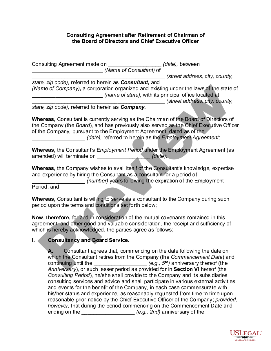 page 0 Consulting Agreement after Retirement of Chairman of the Board of Directors and Chief Executive Officer preview