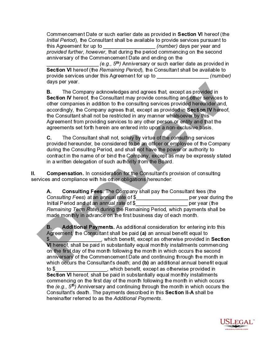 Preview Consulting Agreement after Retirement of Chairman of the Board of Directors and Chief Executive Officer