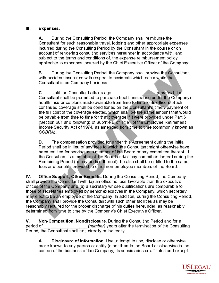 Preview Consulting Agreement after Retirement of Chairman of the Board of Directors and Chief Executive Officer