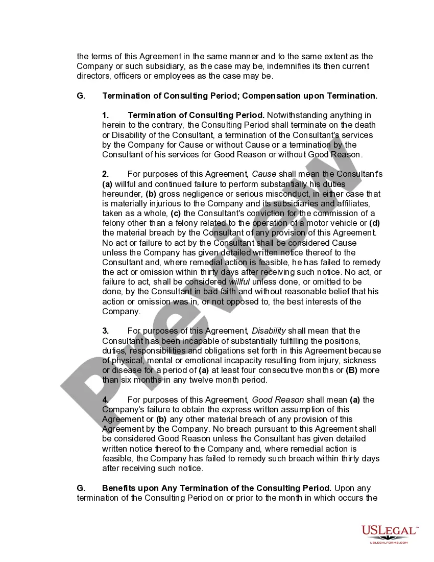 Preview Consulting Agreement after Retirement of Chairman of the Board of Directors and Chief Executive Officer