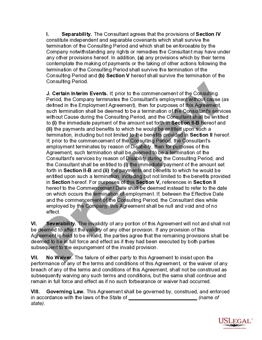 Preview Consulting Agreement after Retirement of Chairman of the Board of Directors and Chief Executive Officer