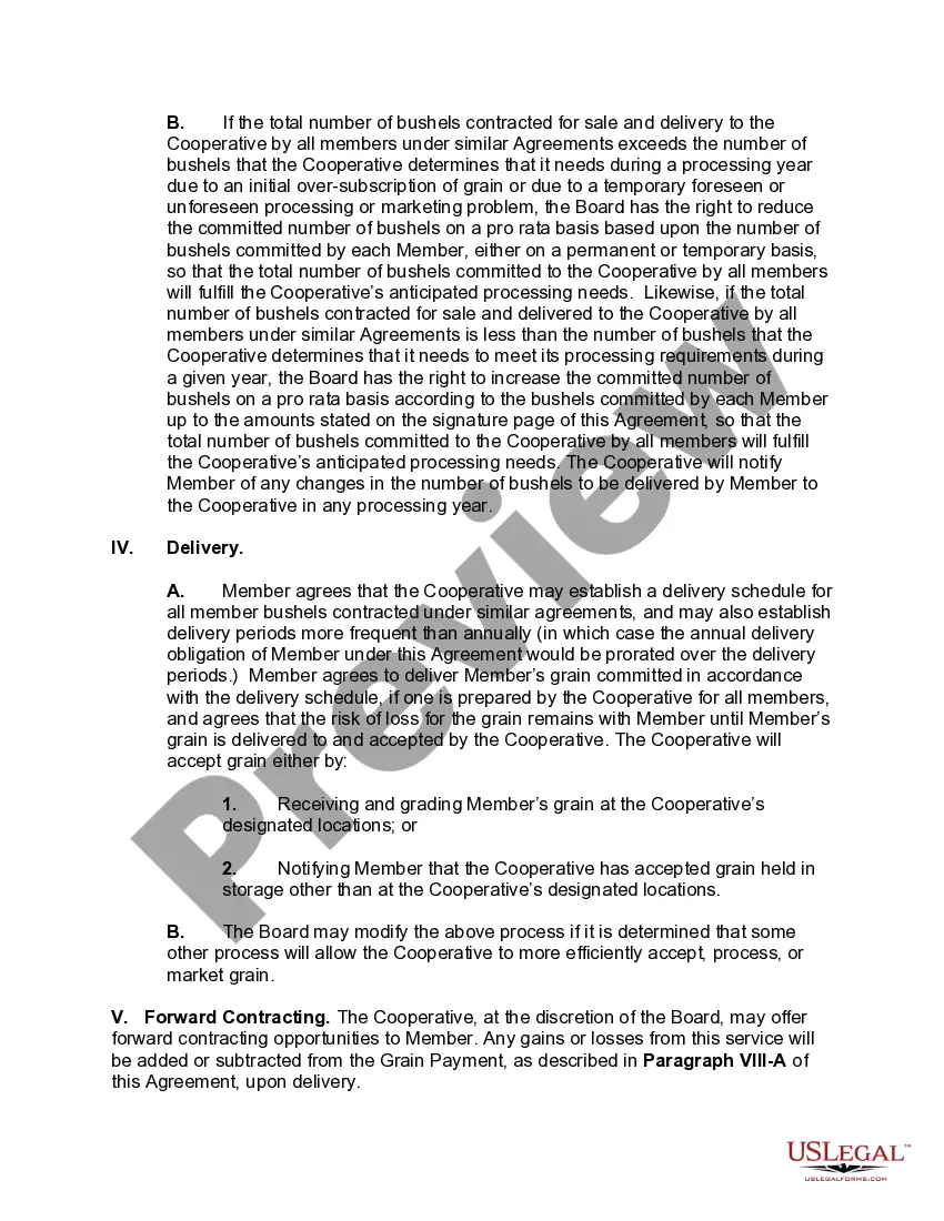 Preview Uniform Marketing and Delivery Agreement of Cooperative
