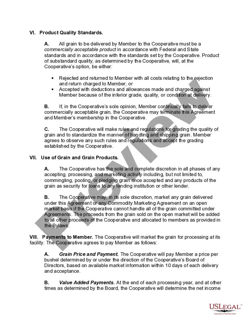 Preview Uniform Marketing and Delivery Agreement of Cooperative