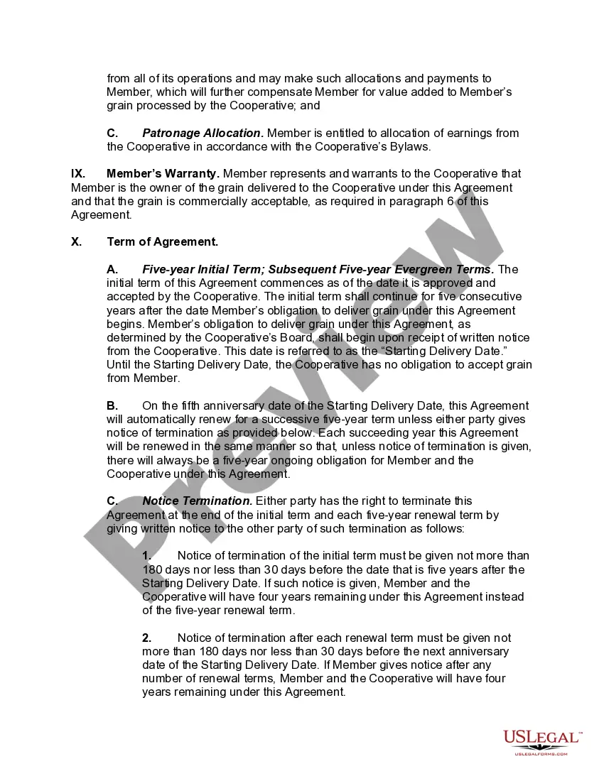 Preview Uniform Marketing and Delivery Agreement of Cooperative