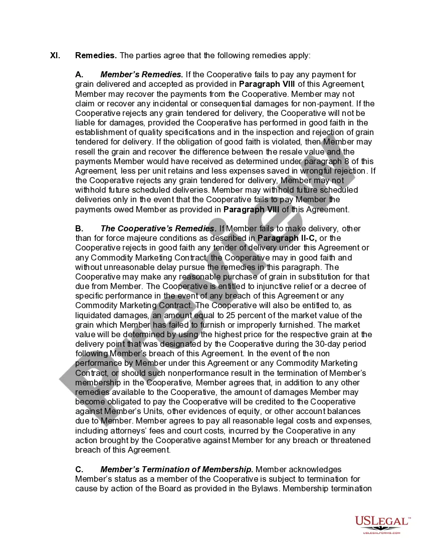Preview Uniform Marketing and Delivery Agreement of Cooperative