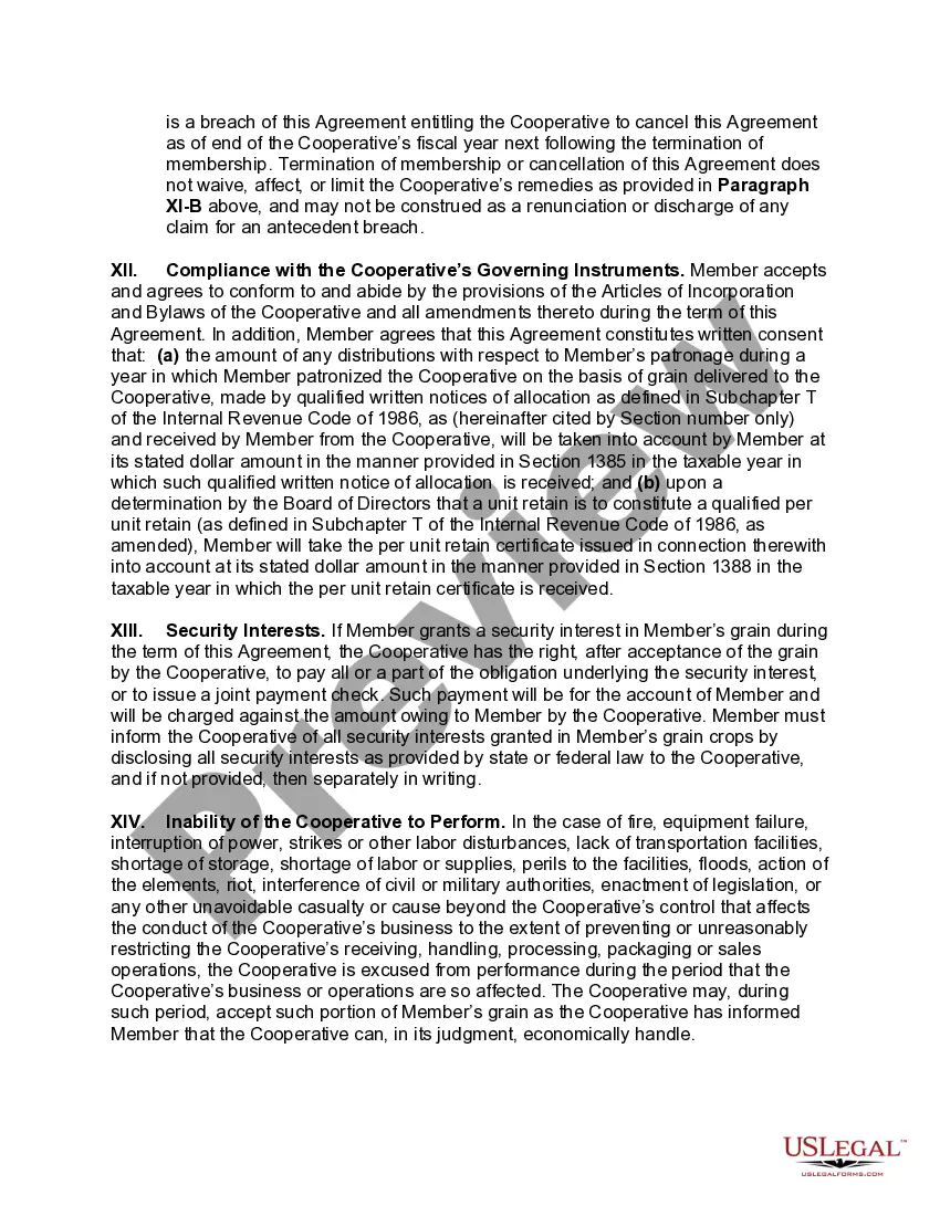 Preview Uniform Marketing and Delivery Agreement of Cooperative