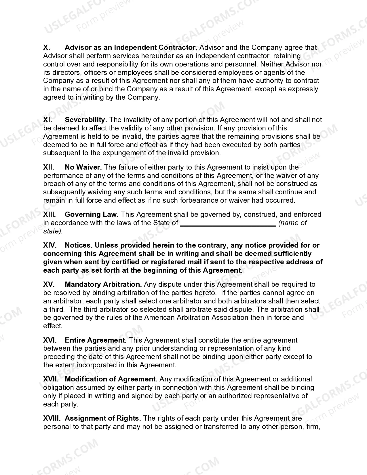 Preview Business Advisory Services Agreement