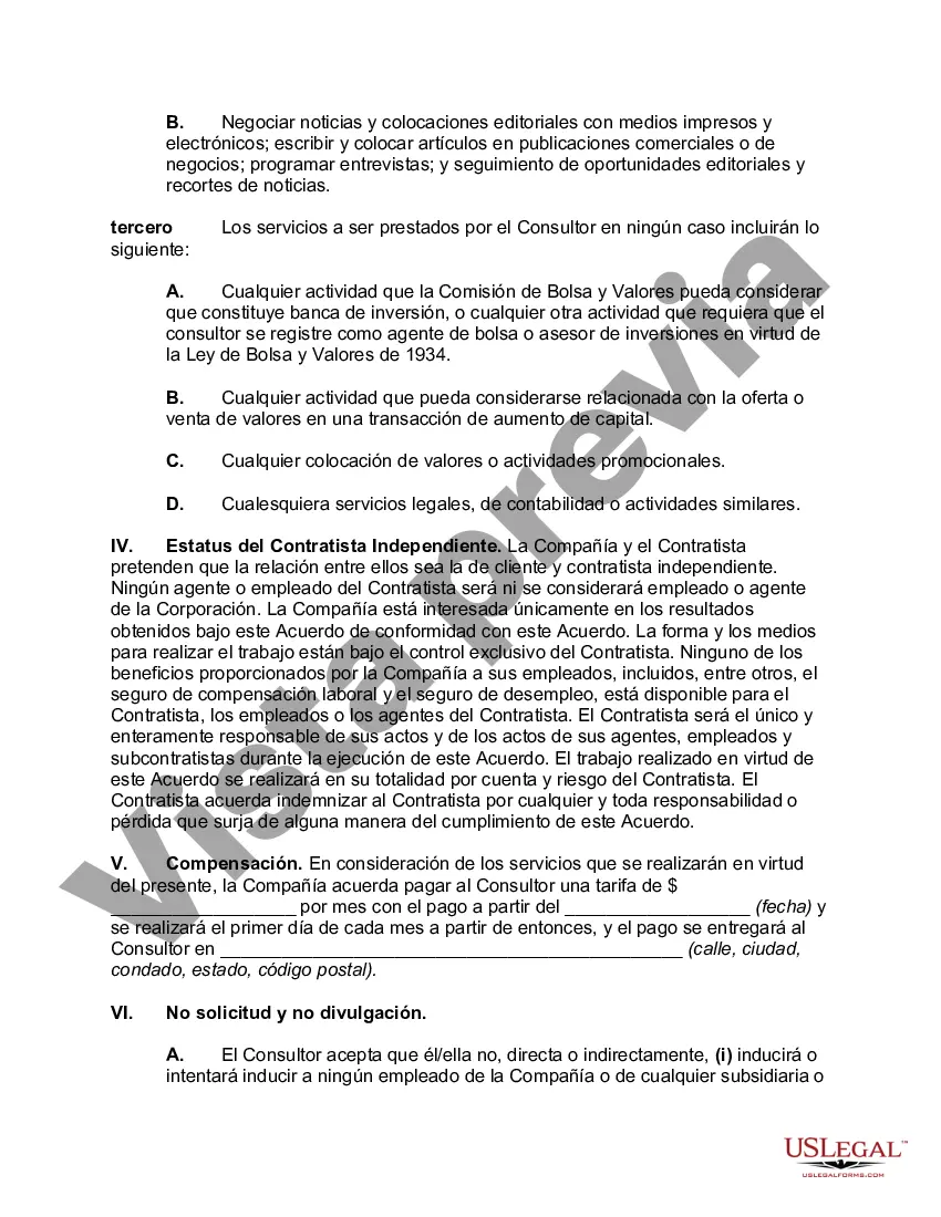 Preview Acuerdo de consultoría mes a mes para servir como consultor de medios y manejar todas las relaciones públicas