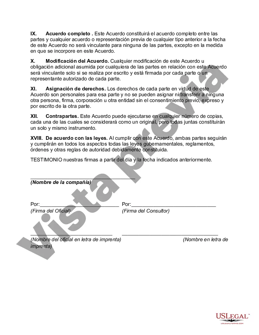 Preview Acuerdo con Contratista Independiente para Prestar Servicios de Consultoría en Planificación, Organización y Gestión Empresarial
