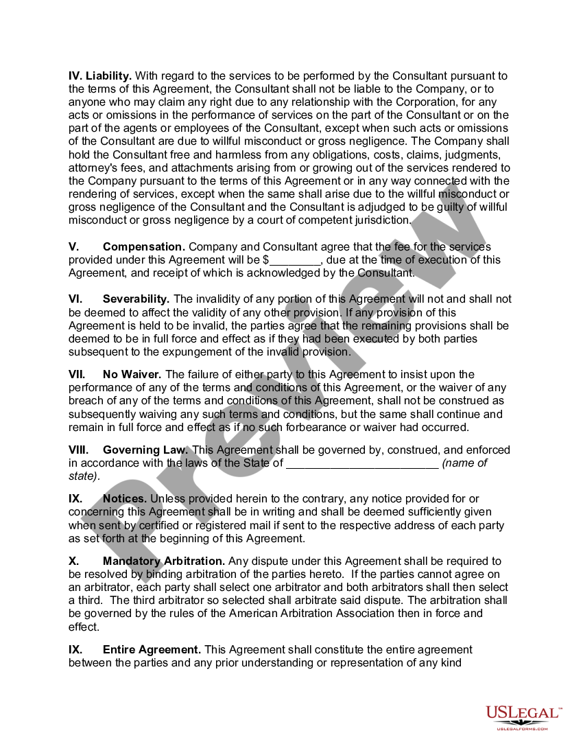 page 1 Agreement with Independent Contractor to Provide Consulting Services for Business Planning, Organization and Management preview