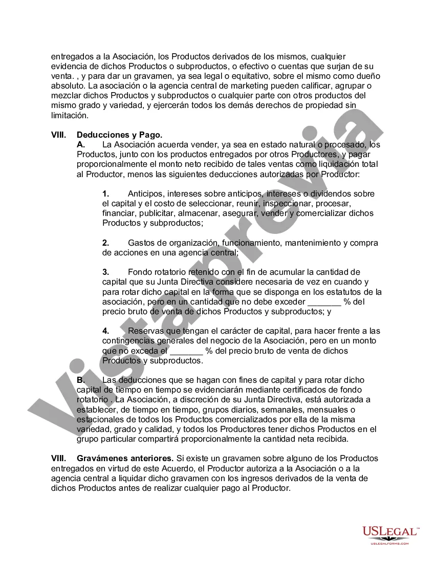 Preview Formulario General de Acuerdo de Comercialización para Asociación Cooperativa de Comercialización