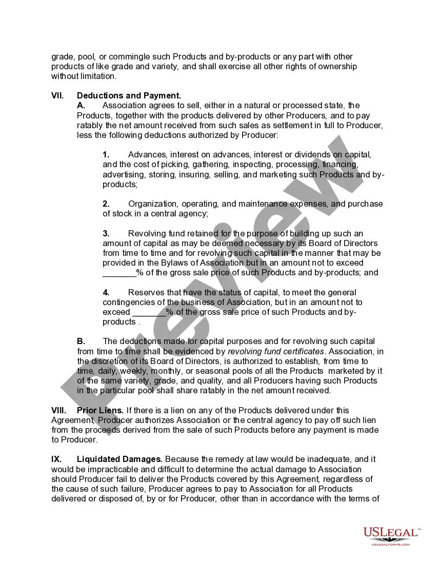 Preview General Form of Marketing Agreement for Cooperative Marketing Association