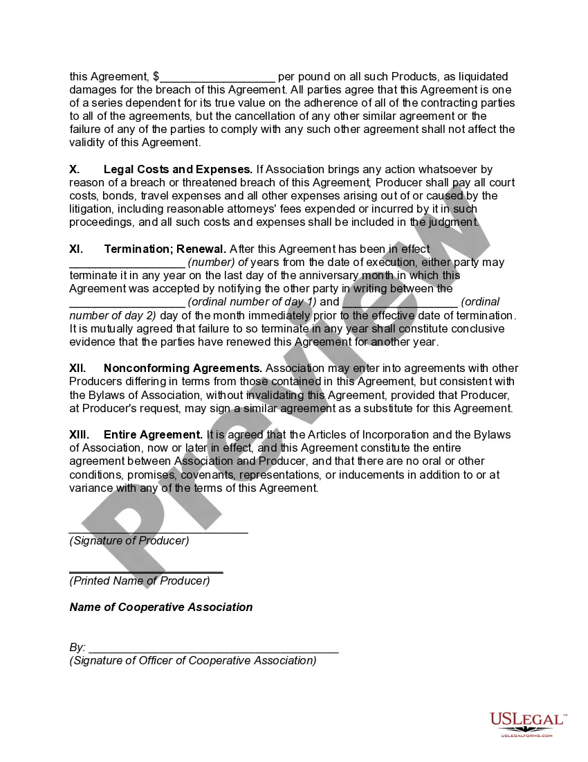Preview General Form of Marketing Agreement for Cooperative Marketing Association