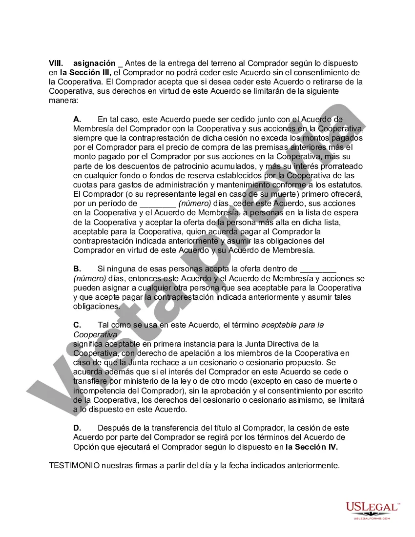 Preview Acuerdo de Venta de Lote y Unidad de Vivienda de Cooperativa con Disposiciones para Vender y Construir Casa