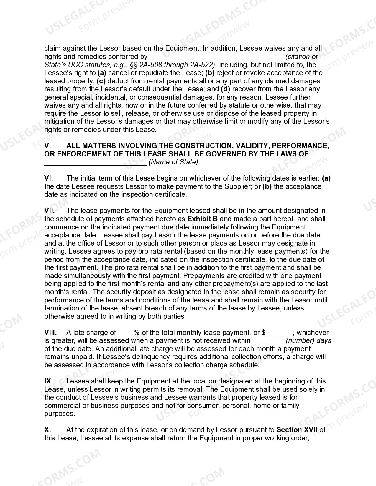 Preview Finance Lease of Equipment