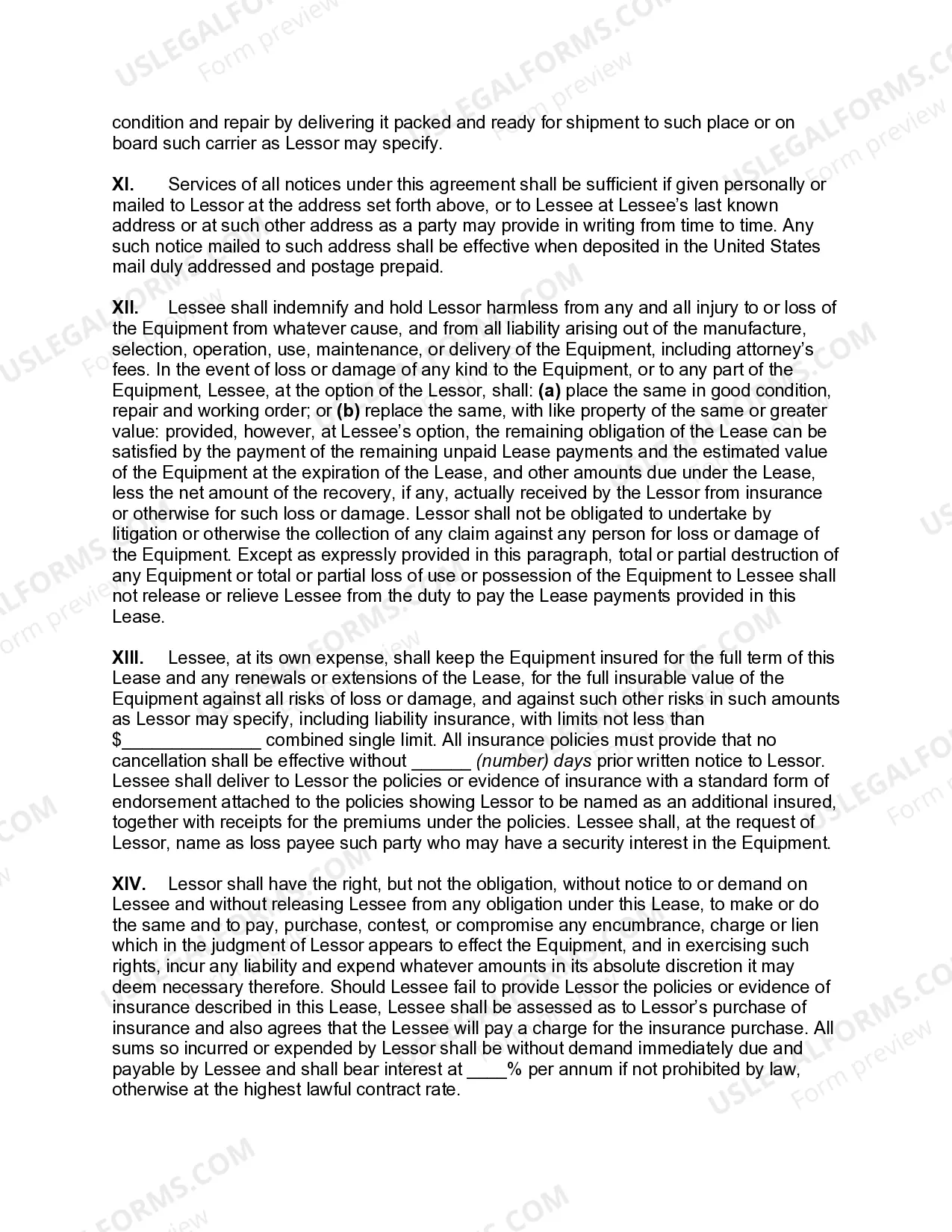 Preview Finance Lease of Equipment