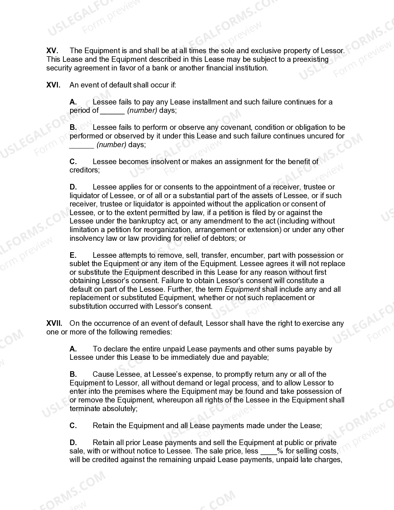 Preview Finance Lease of Equipment