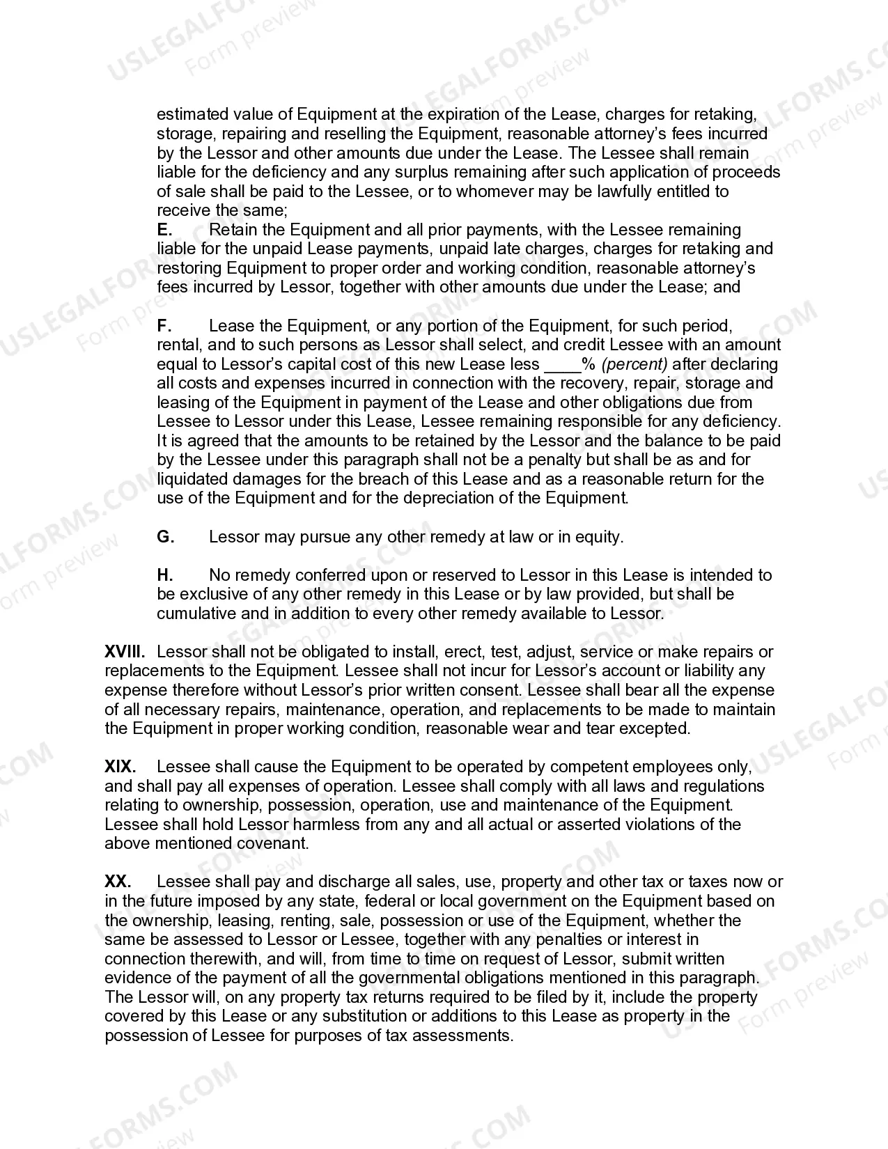 Preview Finance Lease of Equipment